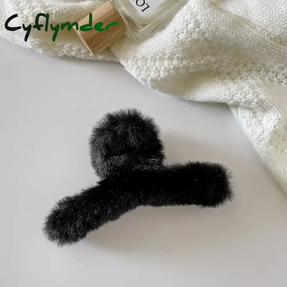 Cyflymder Winter Plush Hair Claw Clip Faux Fur Elegant Acrylic Hairpins Women Hair Clip Barrette Crab Headwear Girls