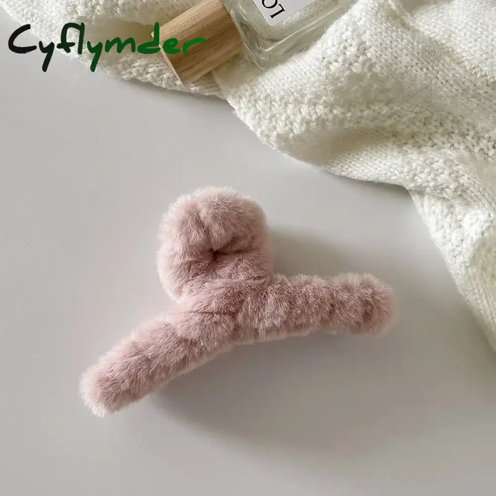 Cyflymder Winter Plush Hair Claw Clip Faux Fur Elegant Acrylic Hairpins Women Hair Clip Barrette Crab Headwear Girls