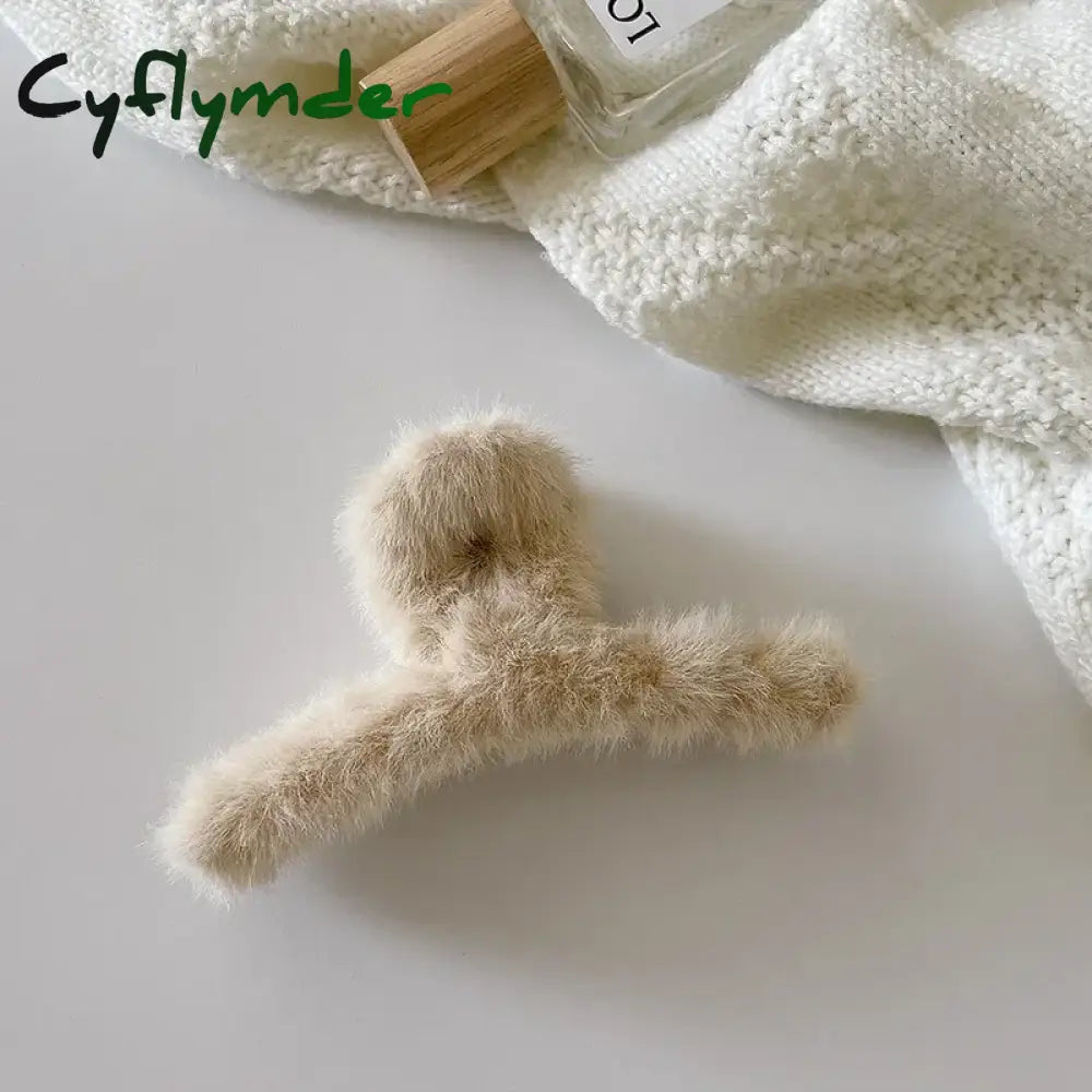 Cyflymder Winter Plush Hair Claw Clip Faux Fur Elegant Acrylic Hairpins Women Hair Clip Barrette Crab Headwear Girls