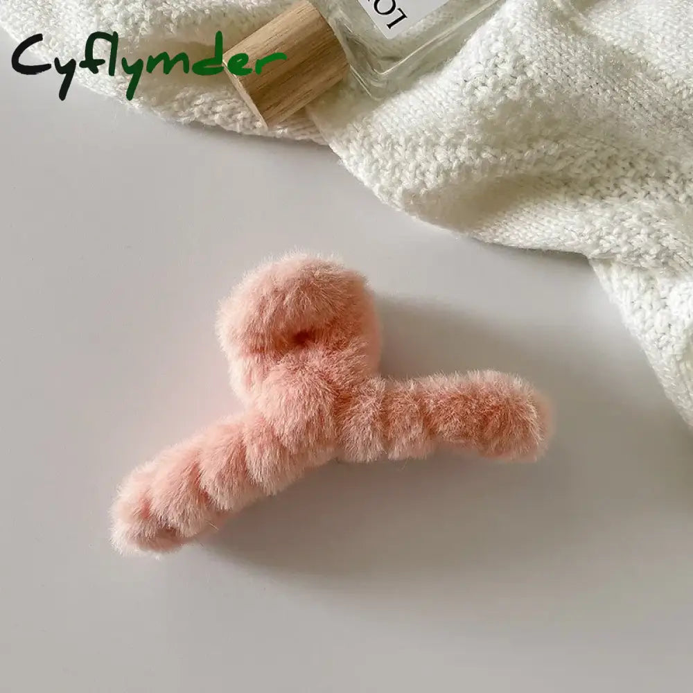 Cyflymder Winter Plush Hair Claw Clip Faux Fur Elegant Acrylic Hairpins Women Hair Clip Barrette Crab Headwear Girls