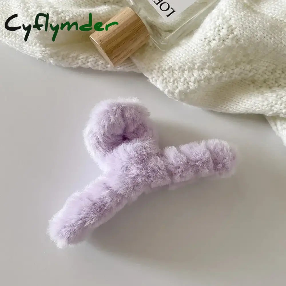 Cyflymder Winter Plush Hair Claw Clip Faux Fur Elegant Acrylic Hairpins Women Hair Clip Barrette Crab Headwear Girls