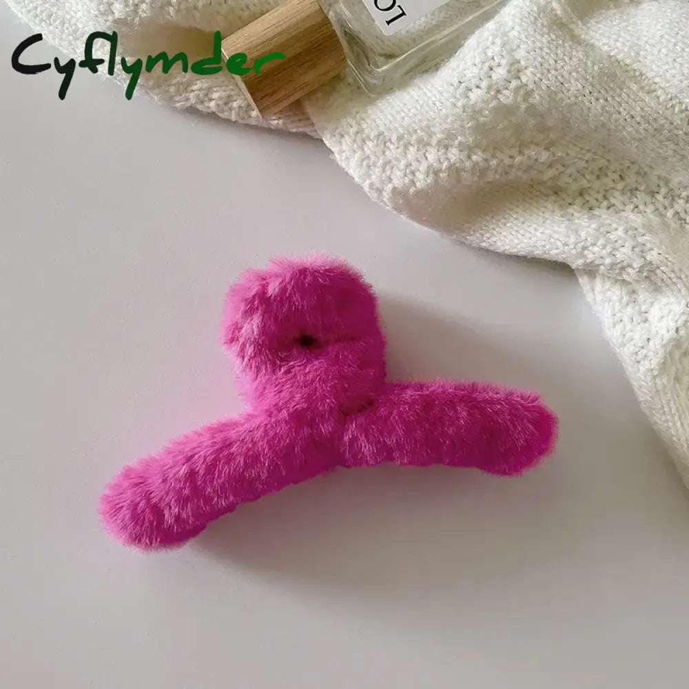 Cyflymder Winter Plush Hair Claw Clip Faux Fur Elegant Acrylic Hairpins Women Hair Clip Barrette Crab Headwear Girls