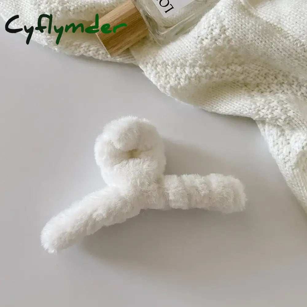 Cyflymder Winter Plush Hair Claw Clip Faux Fur Elegant Acrylic Hairpins Women Hair Clip Barrette Crab Headwear Girls