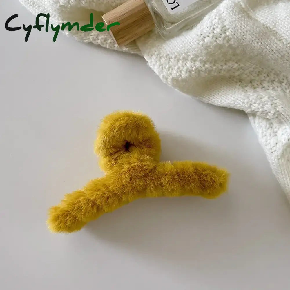 Cyflymder Winter Plush Hair Claw Clip Faux Fur Elegant Acrylic Hairpins Women Hair Clip Barrette Crab Headwear Girls