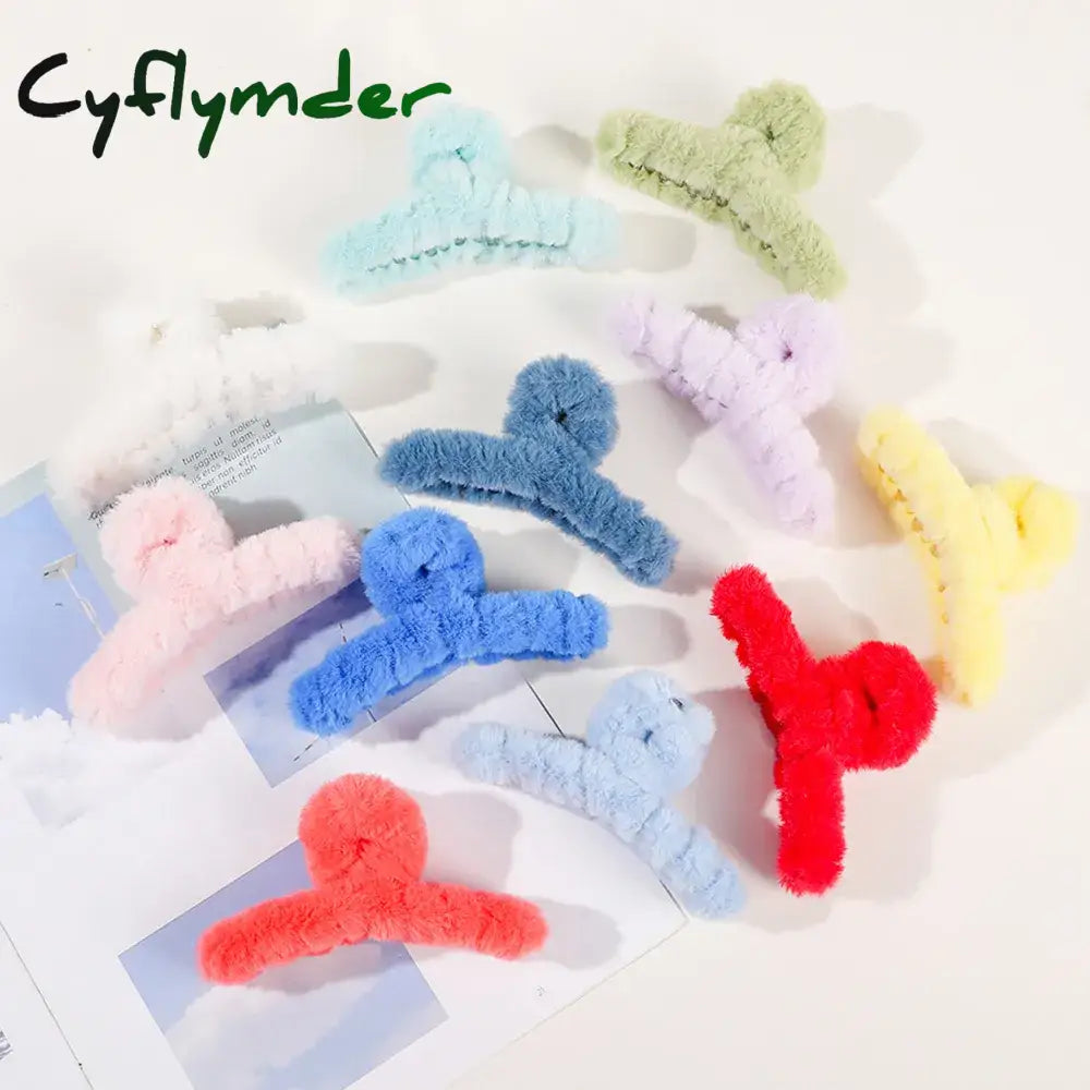 Cyflymder Winter Plush Hair Claw Elegant Acrylic Hairpins Faux Fur Clip Barrette Crab Headwear For