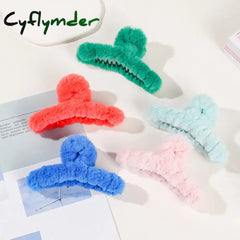 Cyflymder Winter Plush Hair Claw Elegant Acrylic Hairpins Faux Fur Clip Barrette Crab Headwear For