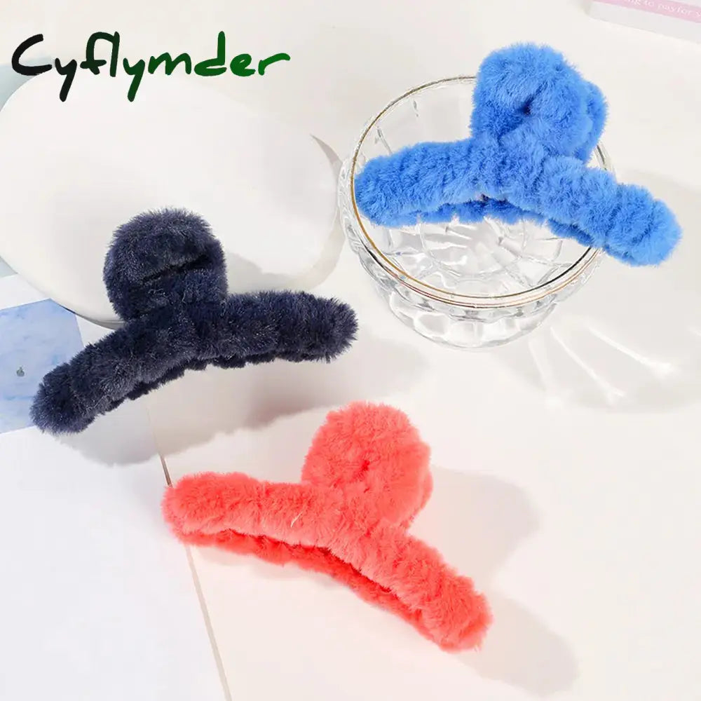 Cyflymder Winter Plush Hair Claw Elegant Acrylic Hairpins Faux Fur Clip Barrette Crab Headwear For