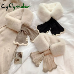 Cyflymder Winter Plush Scarf Woman Thick Fish Tail Wool Knit Cross Fur Collar Outdoor Cycling Neck Protect Cervical