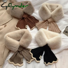 Cyflymder Winter Plush Scarf Woman Thick Fish Tail Wool Knit Cross Fur Collar Outdoor Cycling Neck Protect Cervical