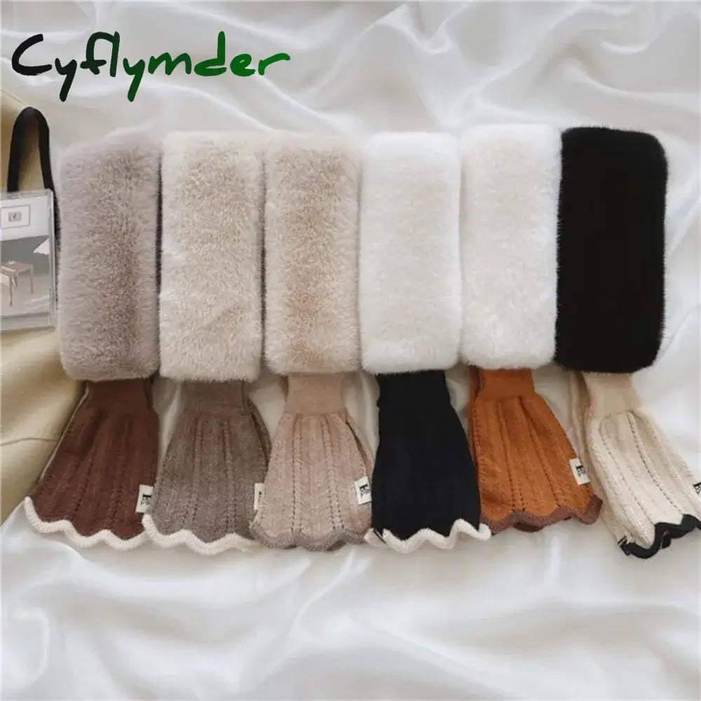 Cyflymder Winter Plush Scarf Woman Thick Fish Tail Wool Knit Cross Fur Collar Outdoor Cycling Neck Protect Cervical