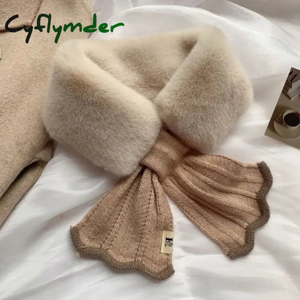 Cyflymder Winter Plush Scarf Woman Thick Fish Tail Wool Knit Cross Fur Collar Outdoor Cycling Neck Protect Cervical