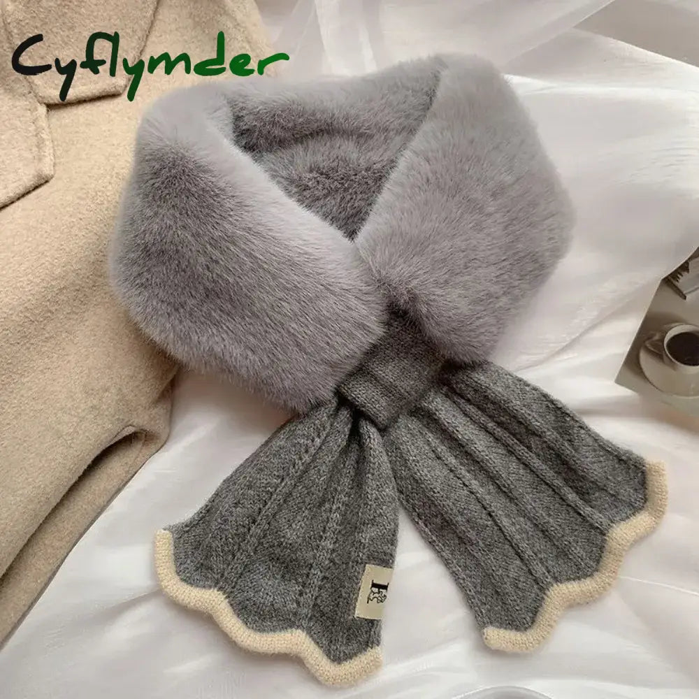 Cyflymder Winter Plush Scarf Woman Thick Fish Tail Wool Knit Cross Fur Collar Outdoor Cycling Neck Protect Cervical