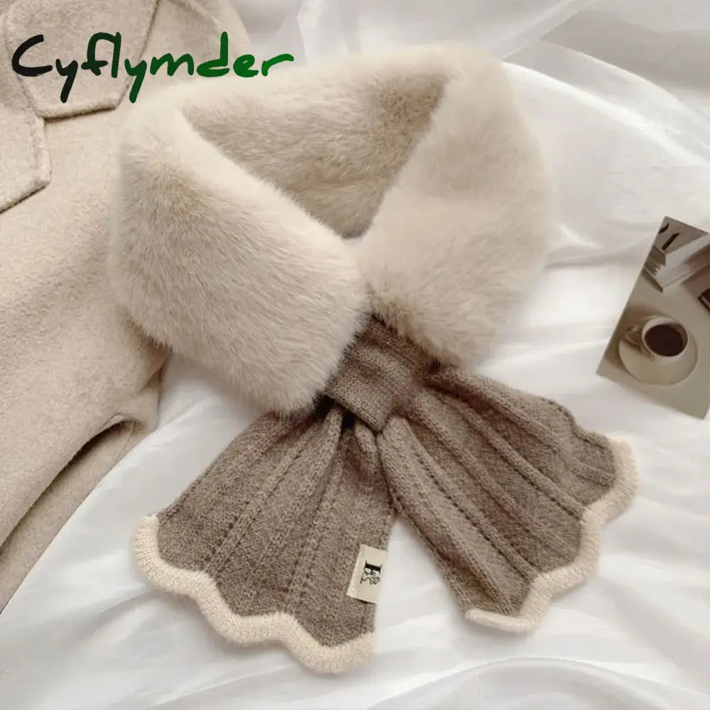 Cyflymder Winter Plush Scarf Woman Thick Fish Tail Wool Knit Cross Fur Collar Outdoor Cycling Neck Protect Cervical