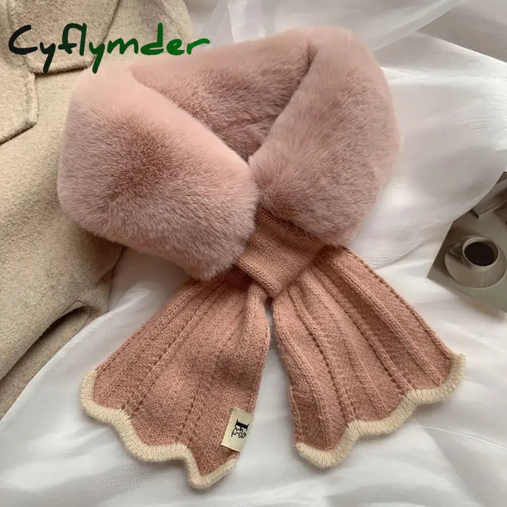 Cyflymder Winter Plush Scarf Woman Thick Fish Tail Wool Knit Cross Fur Collar Outdoor Cycling Neck Protect Cervical