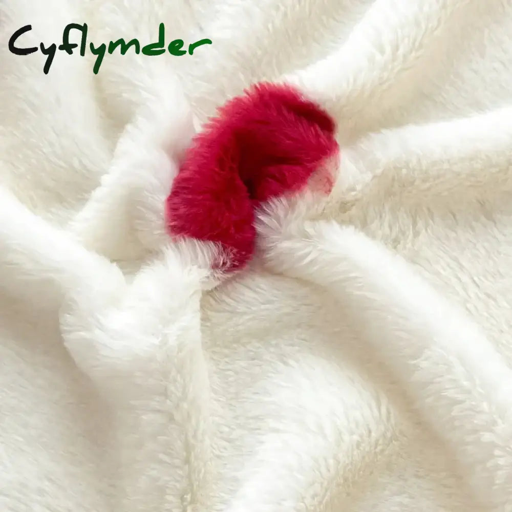 Cyflymder Winter Thermal Plush Fitted Sheet Elastic Mattress Cover Red Heart Printed Warm Coral Fleece Bed Linens Queen