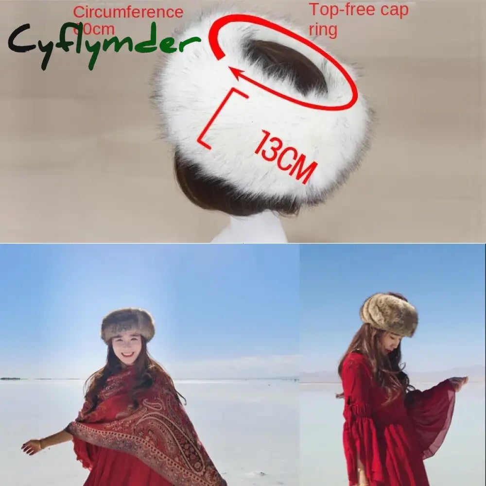Cyflymder Winter Thick Furry Hairband Fluffy Russian Faux Fur Women Girl Fur Headband Hat Winter Outdoor Earwarmer Ski