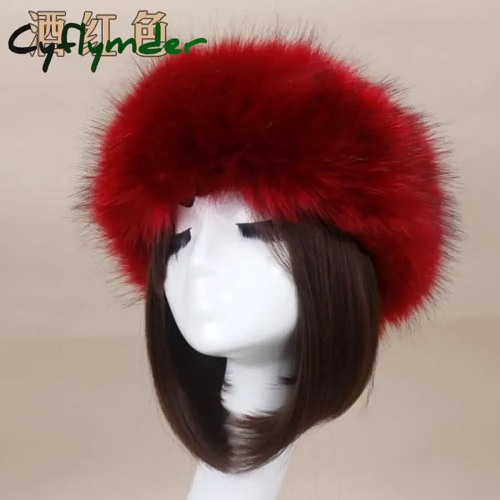 Cyflymder Winter Thick Furry Hairband Fluffy Russian Faux Fur Women Girl Fur Headband Hat Winter Outdoor Earwarmer Ski