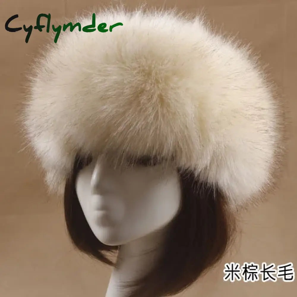 Cyflymder Winter Thick Furry Hairband Fluffy Russian Faux Fur Women Girl Fur Headband Hat Winter Outdoor Earwarmer Ski