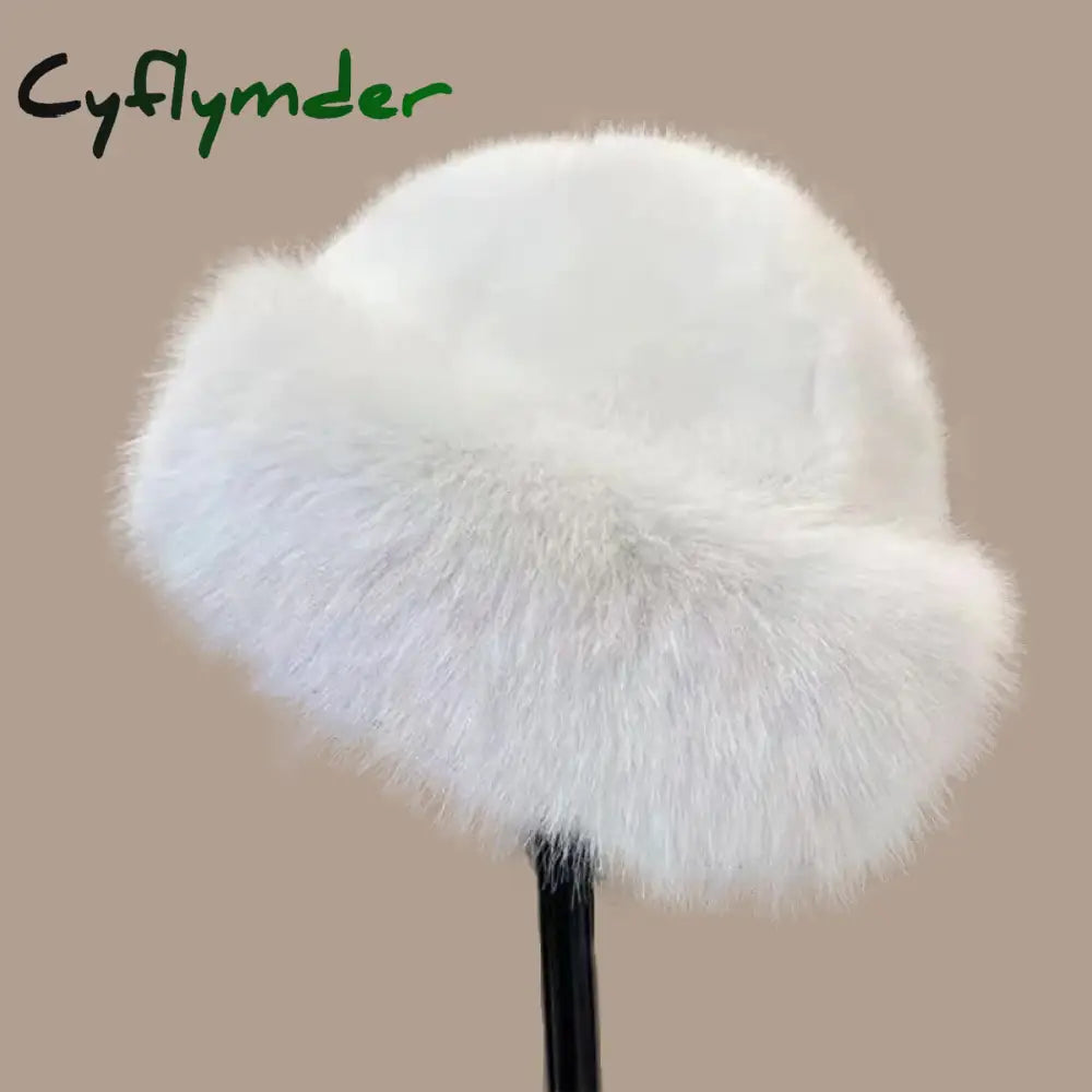 Cyflymder Winter Thick Warm Furry Beanies Hat Women Fashion Imitation Mink Fur Russian Cap Solid Color Plush Brimless