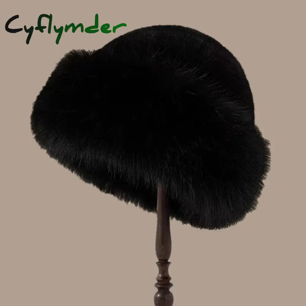 Cyflymder Winter Thick Warm Furry Beanies Hat Women Fashion Imitation Mink Fur Russian Cap Solid Color Plush Brimless