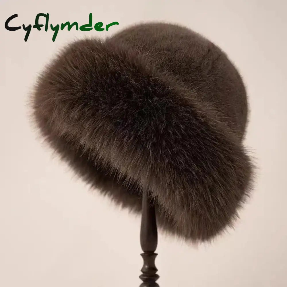 Cyflymder Winter Thick Warm Furry Beanies Hat Women Fashion Imitation Mink Fur Russian Cap Solid Color Plush Brimless