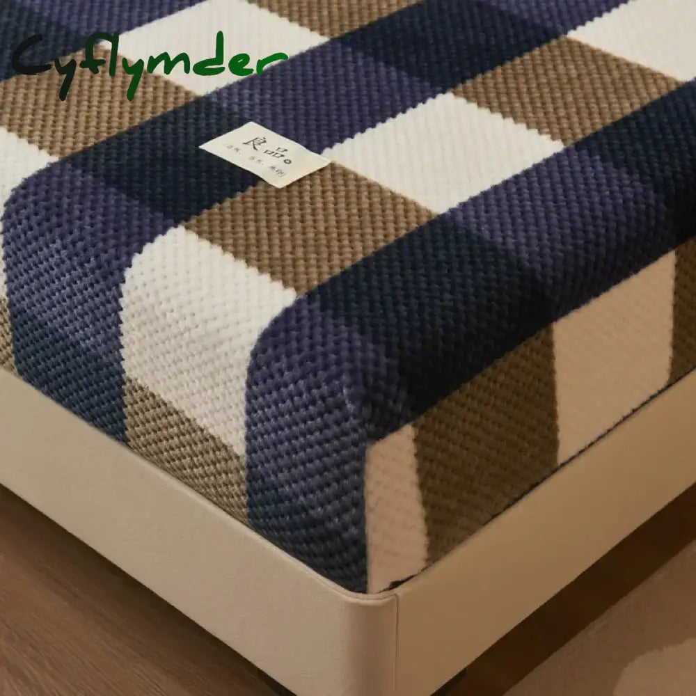 Cyflymder Winter Warm Coral Fleece Fitted Sheet Elastic Mattress Cover 150x200 Fluffy Plush Bed Linen Luxury Double Bed