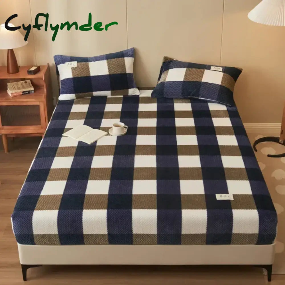 Cyflymder Winter Warm Coral Fleece Fitted Sheet Elastic Mattress Cover 150x200 Fluffy Plush Bed Linen Luxury Double Bed