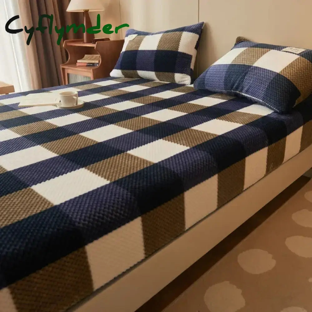 Cyflymder Winter Warm Coral Fleece Fitted Sheet Elastic Mattress Cover 150x200 Fluffy Plush Bed Linen Luxury Double Bed
