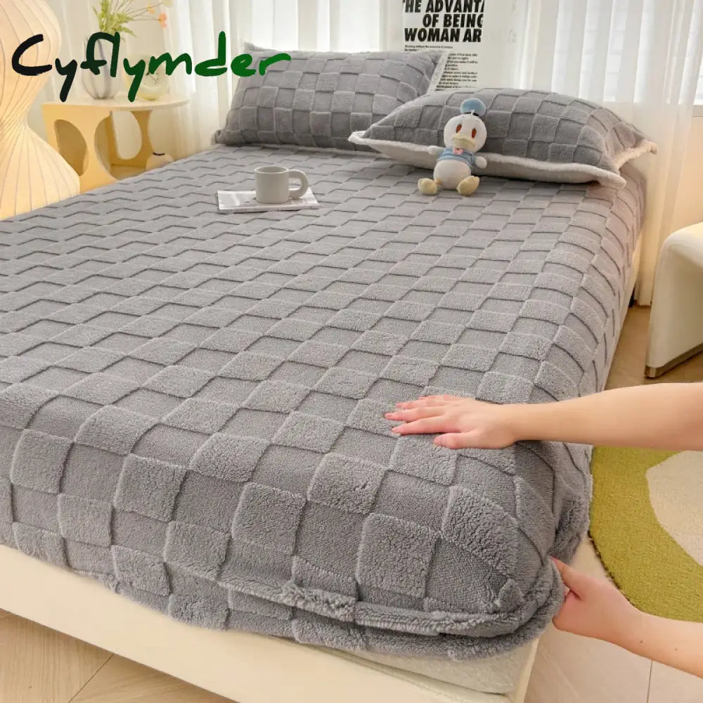 Cyflymder Winter Warm Fitted Bed Sheet Taff Velvet Fleece Bed Linen Single/Double/King/Queen Size Plush Mattress Cover