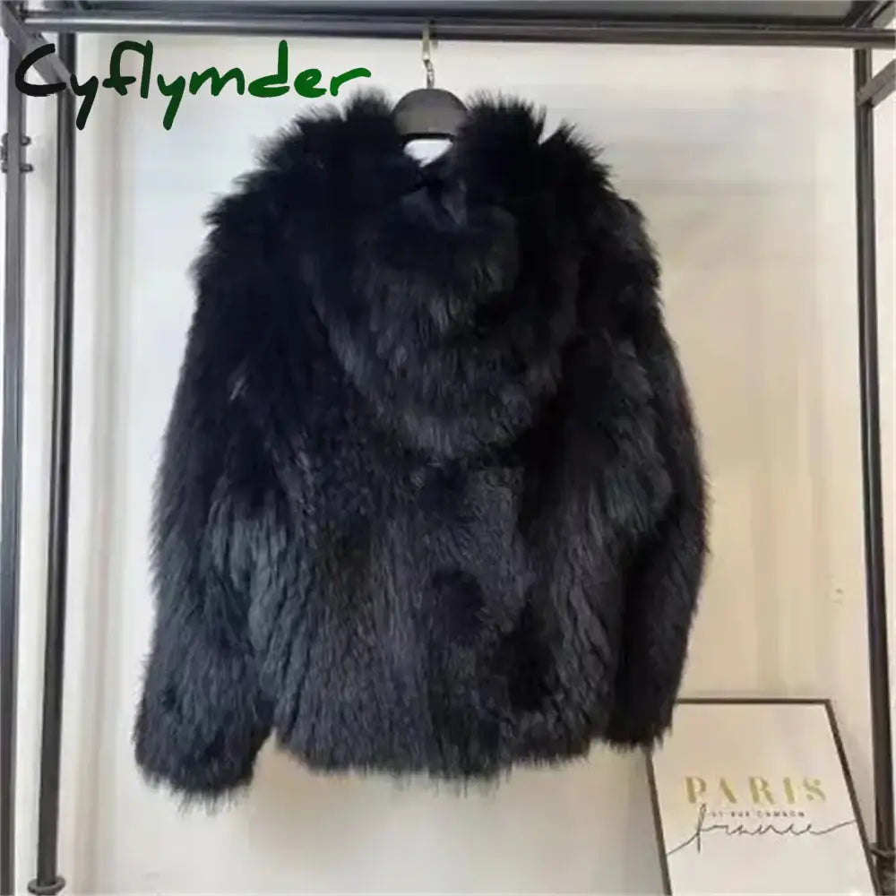 Cyflymder winter winery outfit Trendy Hooded Faux Fox Fur Coats super Warm Winter Furry Jacket Women Streetwear Plush