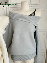Cyflymder Winter Women Mori Girl Coquette Fake Two Pieces Knitwear Korean Shoujo 2000s Aesthetic Long Sleeve Sweater