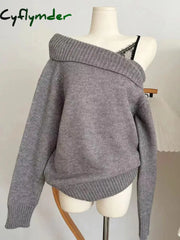 Cyflymder Winter Women Mori Girl Coquette Fake Two Pieces Knitwear Korean Shoujo 2000s Aesthetic Long Sleeve Sweater