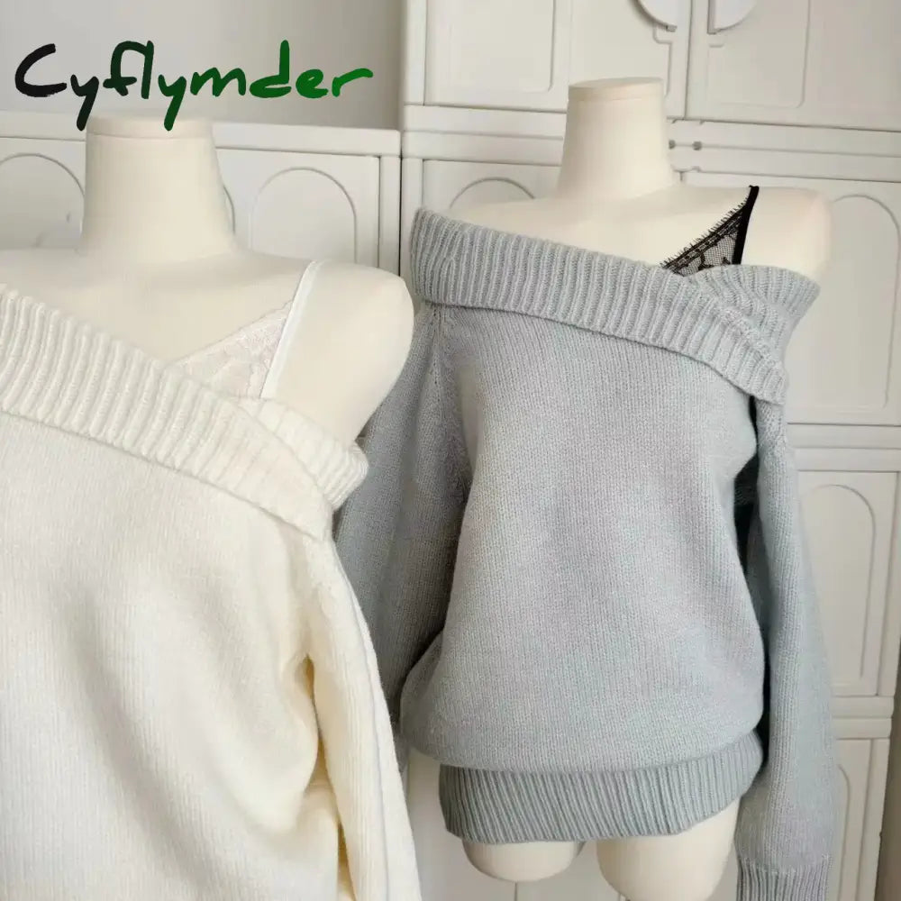 Cyflymder Winter Women Mori Girl Coquette Fake Two Pieces Knitwear Korean Shoujo 2000s Aesthetic Long Sleeve Sweater