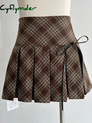 Cyflymder Winter Women Preppy Vintage Mini A-line Pleated Micro Plaid Skirt Gyaru 2000s Aesthetic Y2k Streetwear Grunge