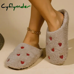 Cyflymder Winter Women’s Heart-Shaped Slippers Love Mute Soft Sole Shoes Indoor Comfortable Cute Silent Carpet Light