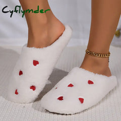 Cyflymder Winter Women’s Heart-Shaped Slippers Love Mute Soft Sole Shoes Indoor Comfortable Cute Silent Carpet Light