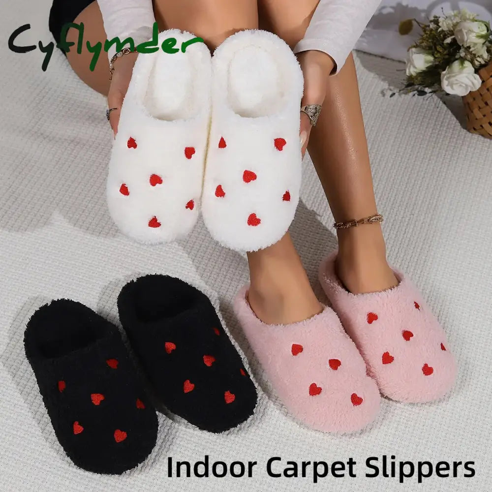 Cyflymder Winter Women’s Heart-Shaped Slippers Love Mute Soft Sole Shoes Indoor Comfortable Cute Silent Carpet Light