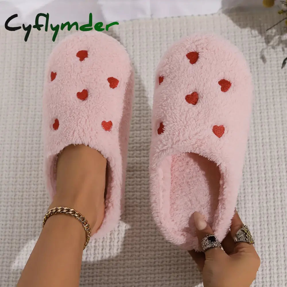 Cyflymder Winter Women’s Heart-Shaped Slippers Love Mute Soft Sole Shoes Indoor Comfortable Cute Silent Carpet Light