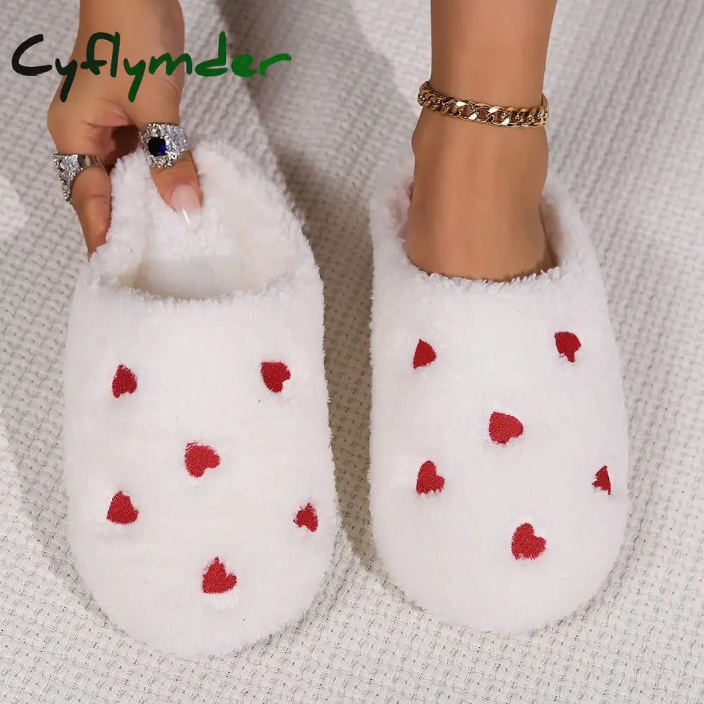 Cyflymder Winter Women’s Heart-Shaped Slippers Love Mute Soft Sole Shoes Indoor Comfortable Cute Silent Carpet Light