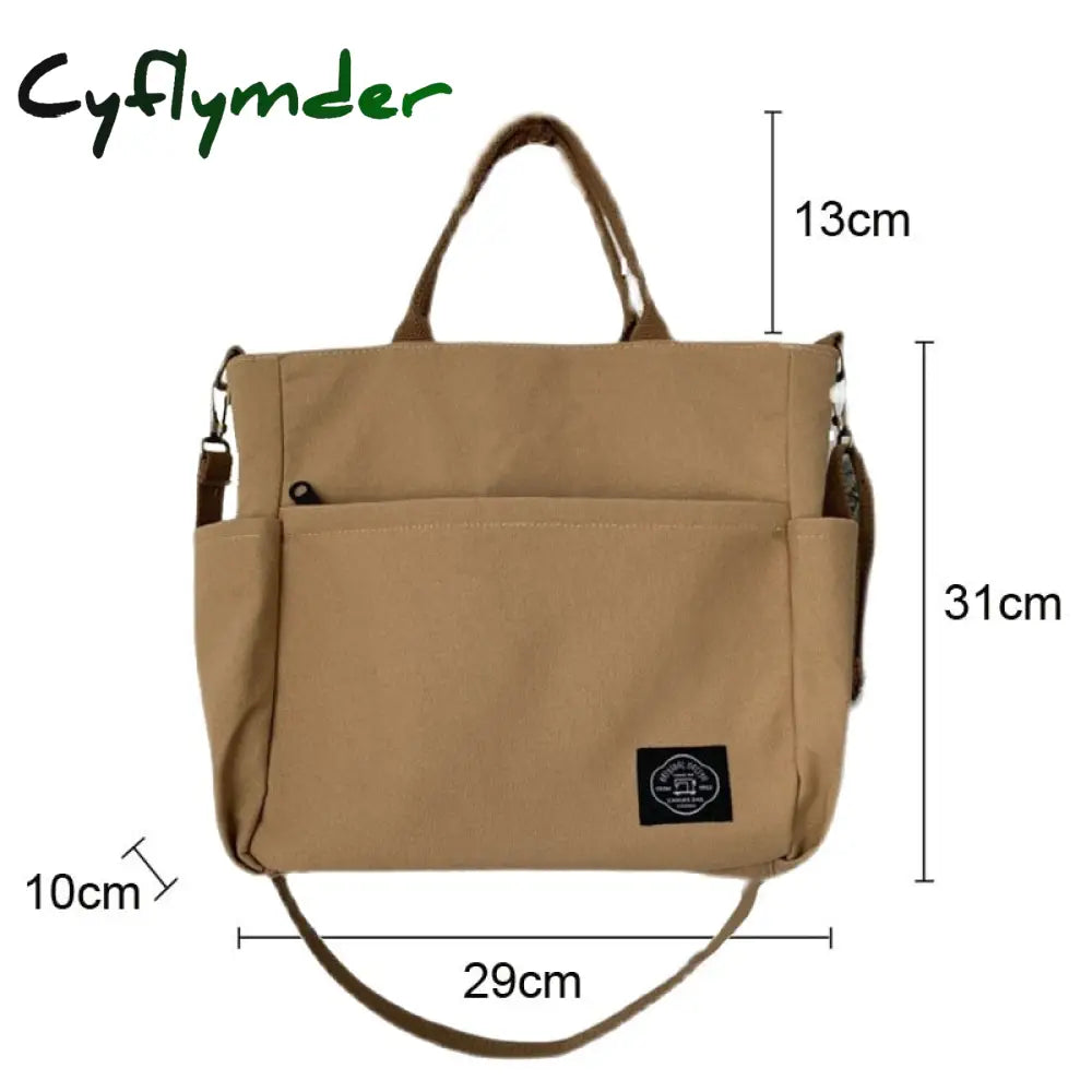 Cyflymder Woman Canvas Tote Shoulder Messenger Bag Handbag With An External Pocket Reusable Grocery