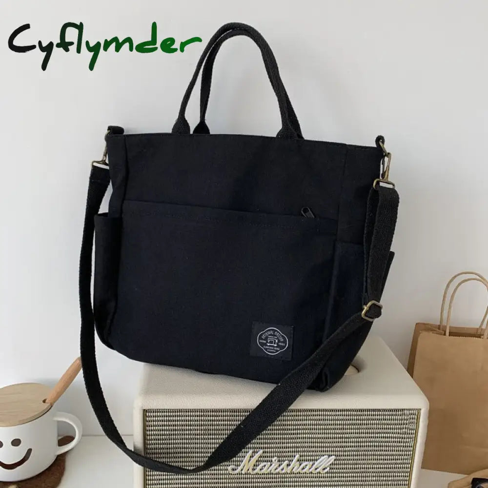 Cyflymder Woman Canvas Tote Shoulder Messenger Bag Handbag With An External Pocket Reusable Grocery