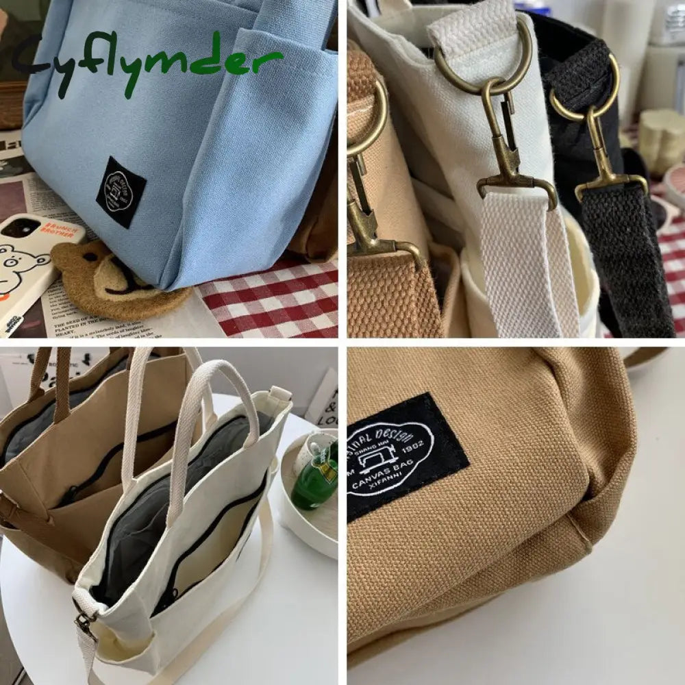 Cyflymder Woman Canvas Tote Shoulder Messenger Bag Handbag With An External Pocket Reusable Grocery