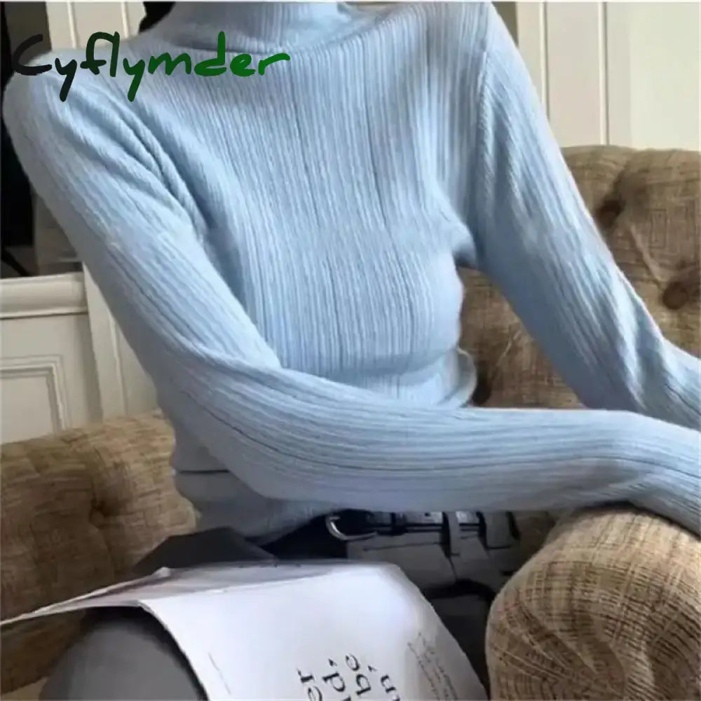 Cyflymder Woman Fashion Casual Half High Collar Long Sleeve T-Shirt Female Skinny Bottoming Shirt