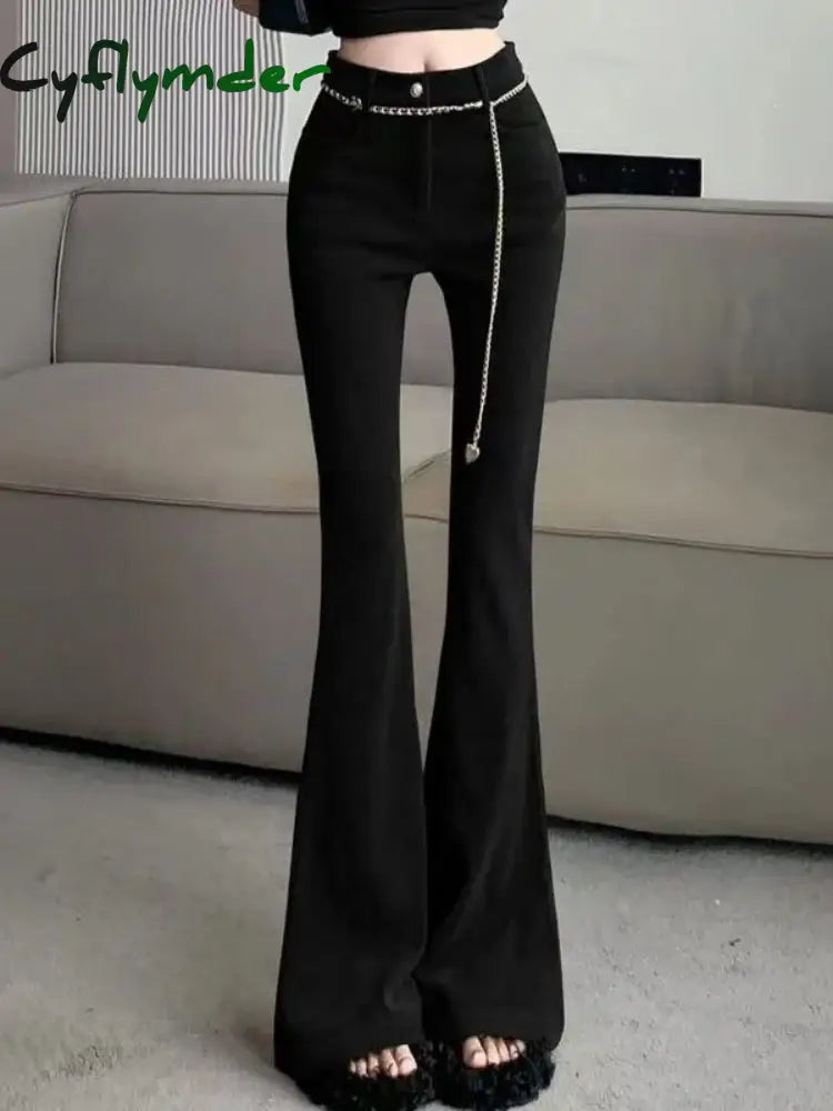Cyflymder Woman Trousers Fluid High Waist Corduroy Flare Pants For Women Harajuku Slacks