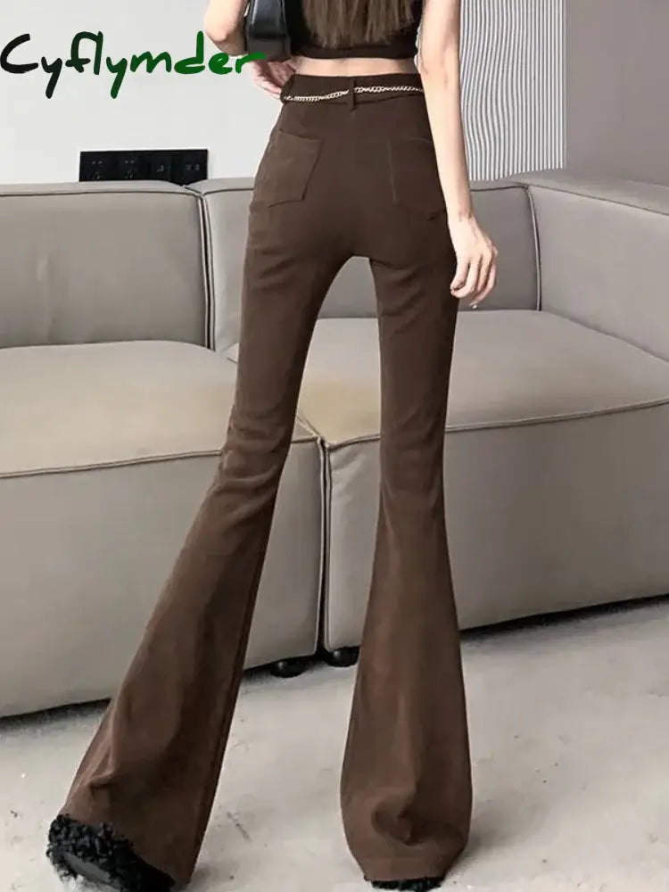 Cyflymder Woman Trousers Fluid High Waist Corduroy Flare Pants For Women Harajuku Slacks