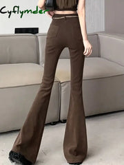 Cyflymder Woman Trousers Fluid High Waist Corduroy Flare Pants For Women Harajuku Slacks