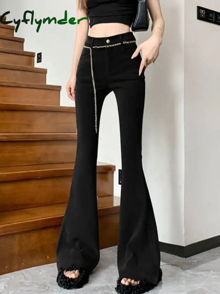 Cyflymder Woman Trousers Fluid High Waist Corduroy Flare Pants For Women Harajuku Slacks