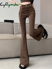 Cyflymder Woman Trousers Fluid High Waist Corduroy Flare Pants For Women Harajuku Slacks