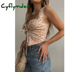 Cyflymder Woman Tshirts Love Print Fungus Edge Sleeveless Tank Top Summer Sexy Slightly Revealing