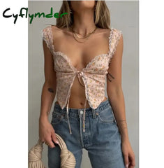 Cyflymder Woman Tshirts Love Print Fungus Edge Sleeveless Tank Top Summer Sexy Slightly Revealing